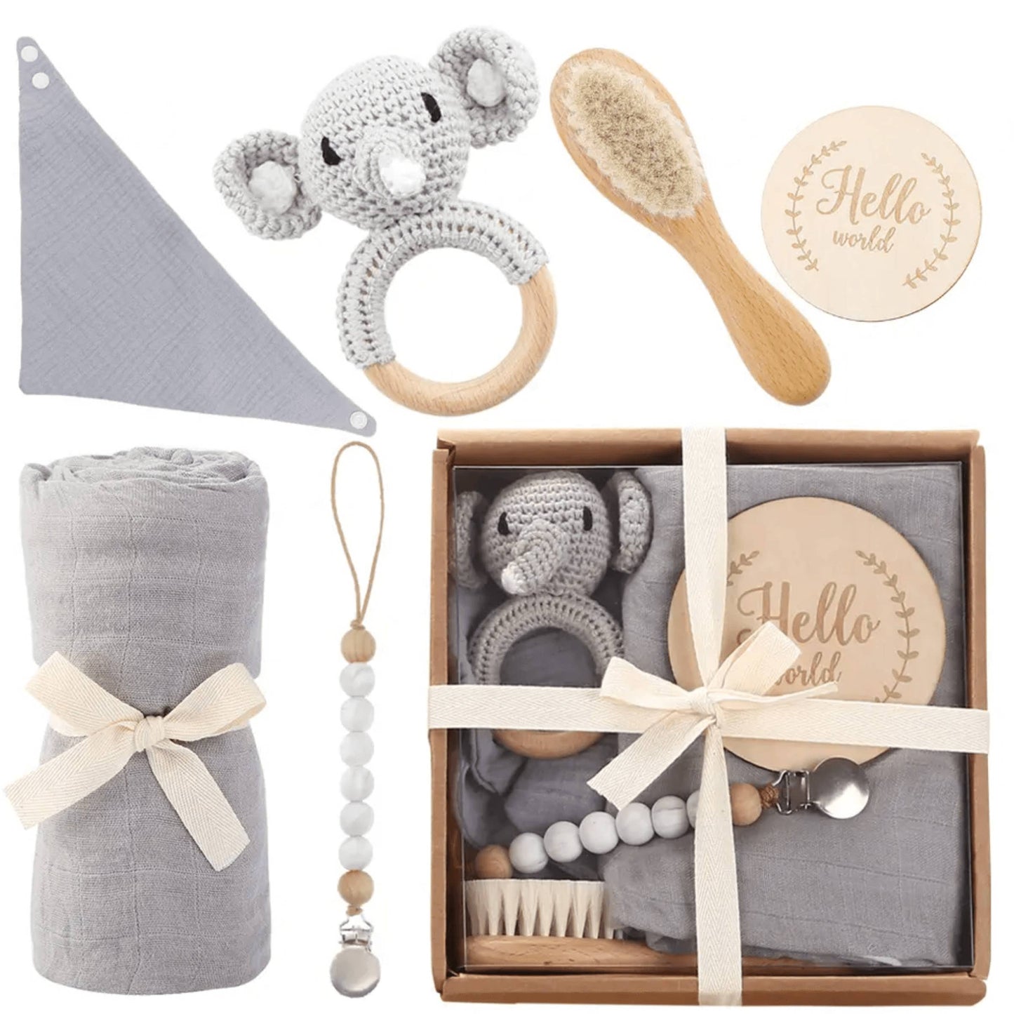 “Welcome Baby” 🥰 Gift Box - Charming 6-Piece Set for Newborns: Grey