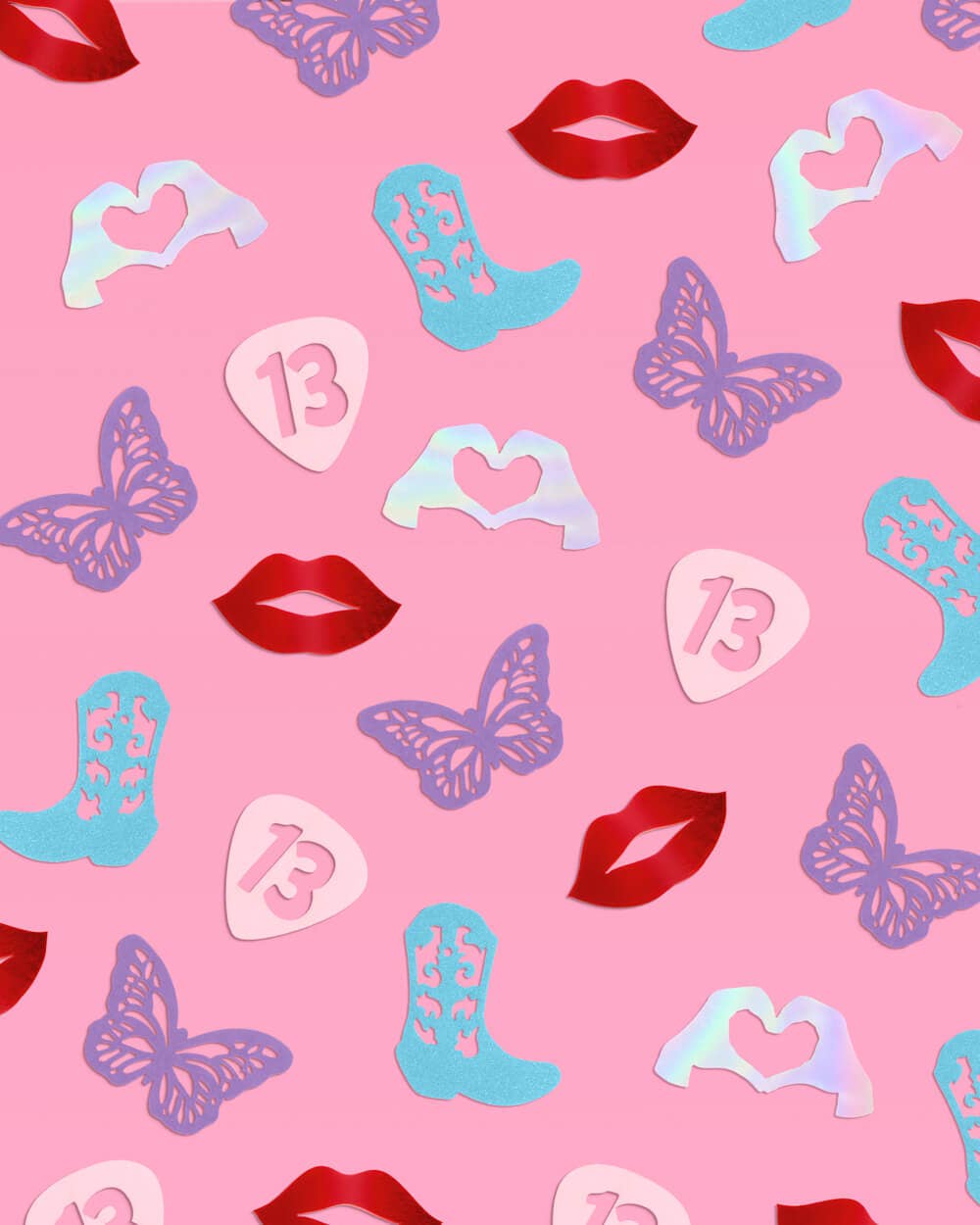 Heart hands and guitar pick confetti for themed parties