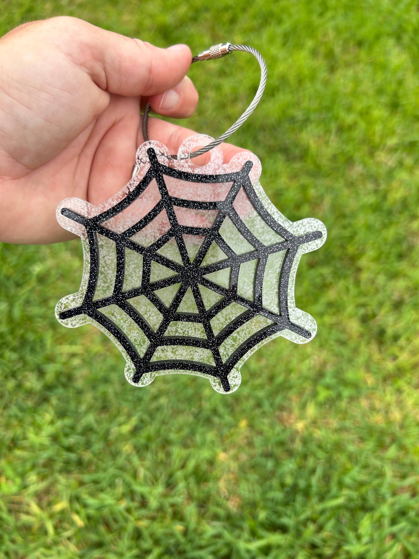 Halloween acrylic gift tag with spiderweb design
