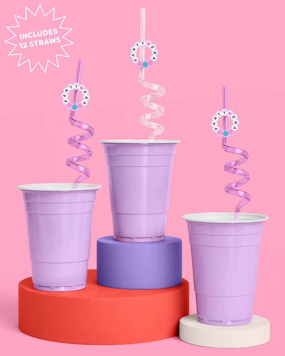 Clear and purple swirl straws with sparkle