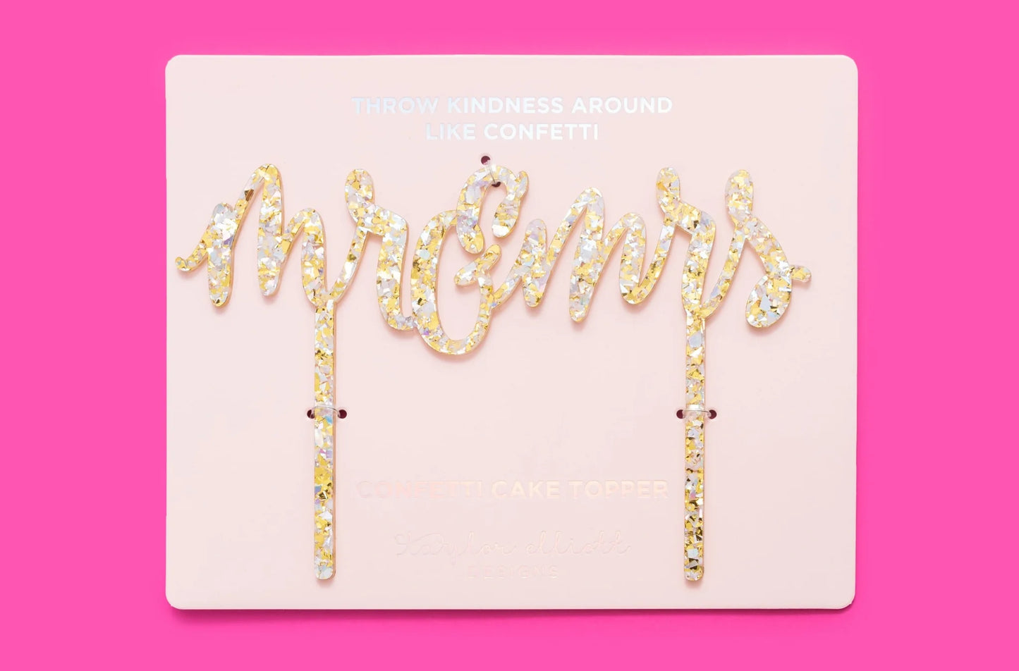 "Mr & Mrs" cake toppers, handmade with sparkle and confetti, ideal for bridal showers and engagements.