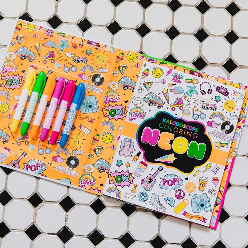“Kaleidoscope Coloring:” 🩷🧡💛💚 Neon by Editors of Silver Dolphin Books: Kit - Paperback; 64 pages / English