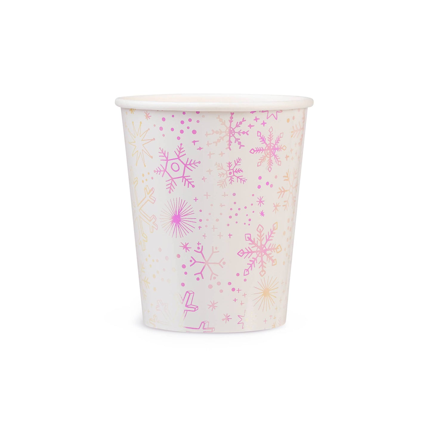 Iridescent snowflake paper cups, pack of 8, perfect for winter and Frozen parties