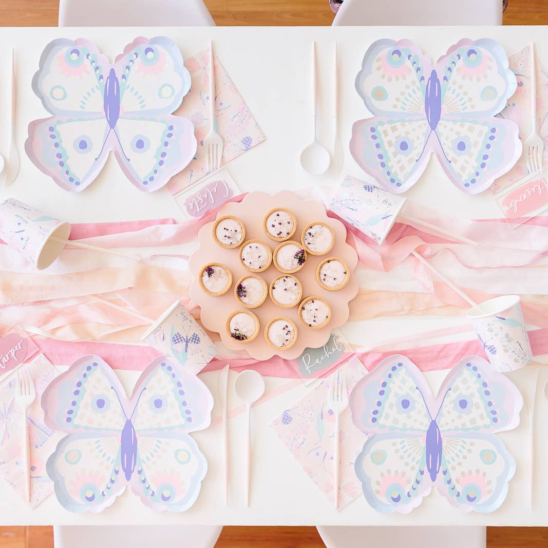 Pastel Butterfly Napkins Illustrated by Lillian Farag, Perfect for Butterfly, Fairy, and Garden Parties, Package of 16, Each Napkin Measures 6.5 Inches Folded.