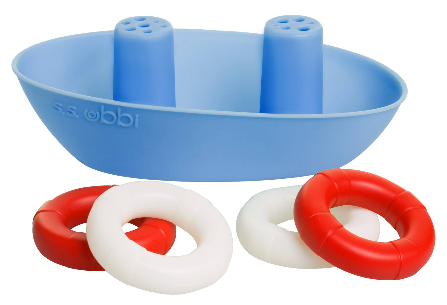 Silicone boat set with 4 buoys, rain effect, promotes coordination, BPA-free, dishwasher safe, baby.