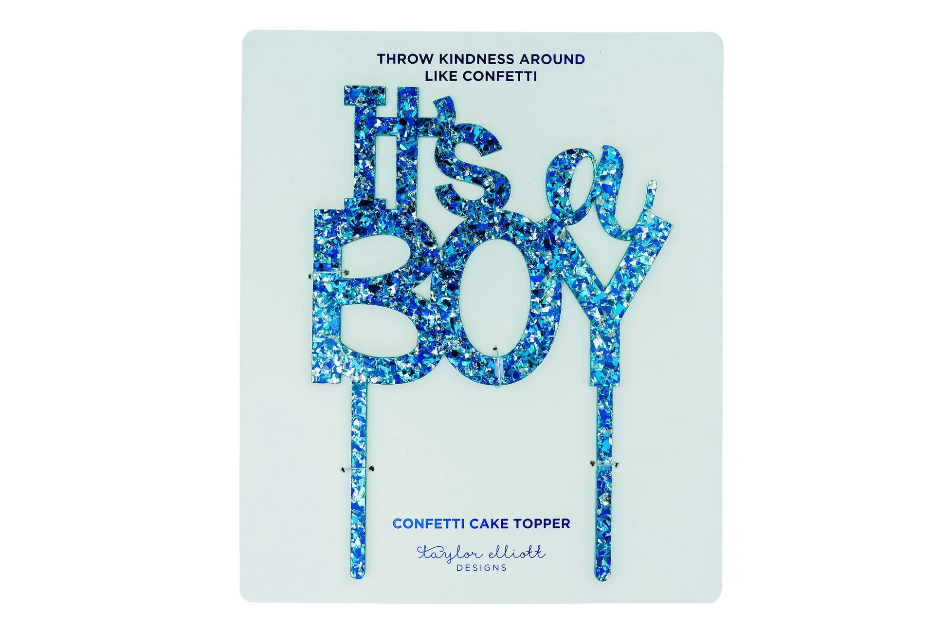 Handmade "It's a Boy" acrylic cake toppers with navy foil, ideal for baby celebrations and cakes.
