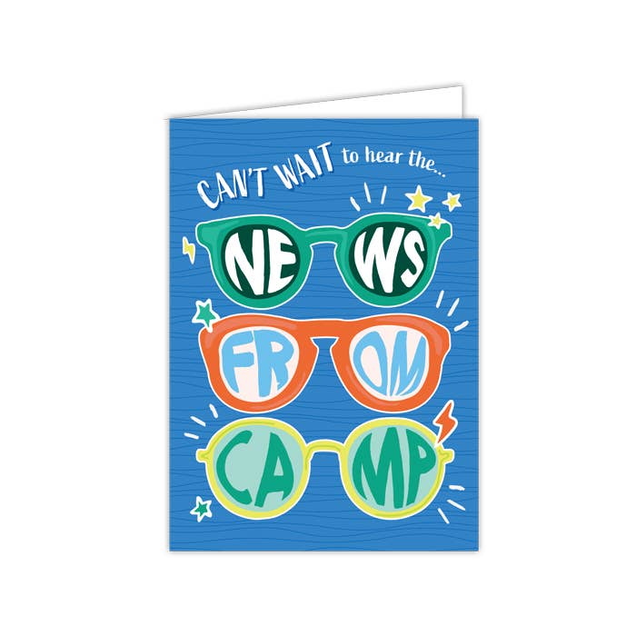 Pink Camp Sunnies fold & seal notecard with sunglasses design, perfect for camp mail and friends