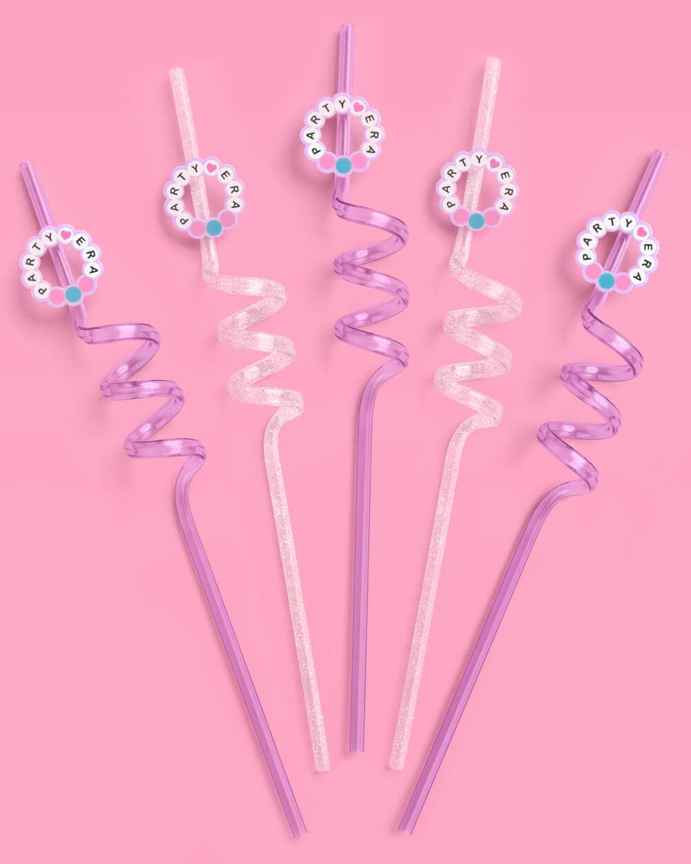 Reusable glittery twirly straws with charm
