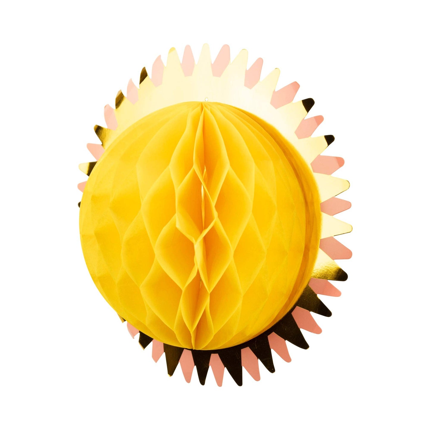 Outer space honeycomb planet decor set, includes 3 planets with adhesive closures and foil.