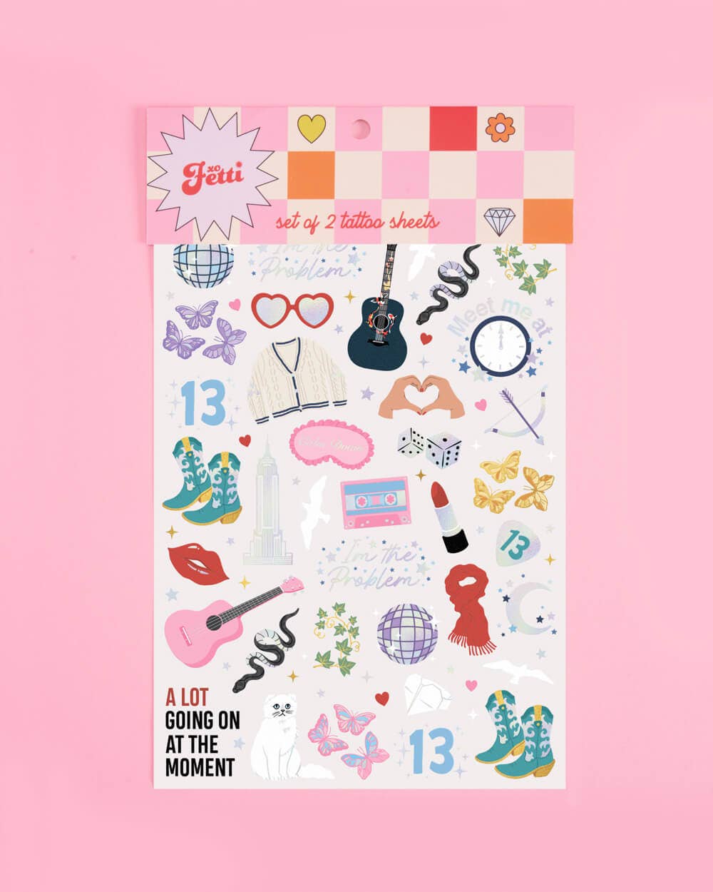 Era-themed temporary tattoos with iridescent foil