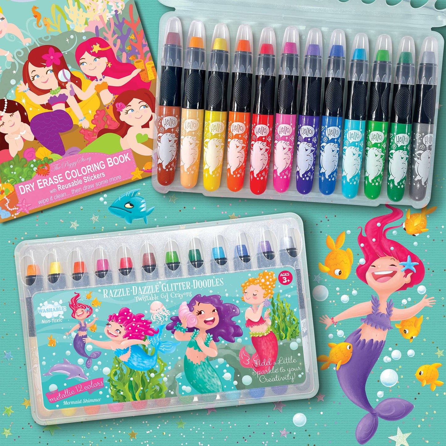 Mermaid Shimmer Metallic Gel Crayons – 12 Glittery Colors for Kids!
