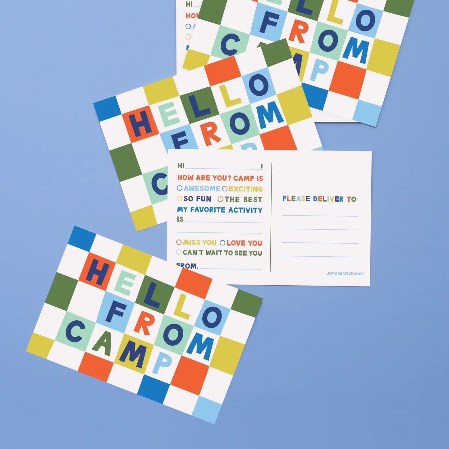 Handwritten camp postcards 4x6" tri-fold, 100lb smooth cardstock, 10 pcs, no envelope needed