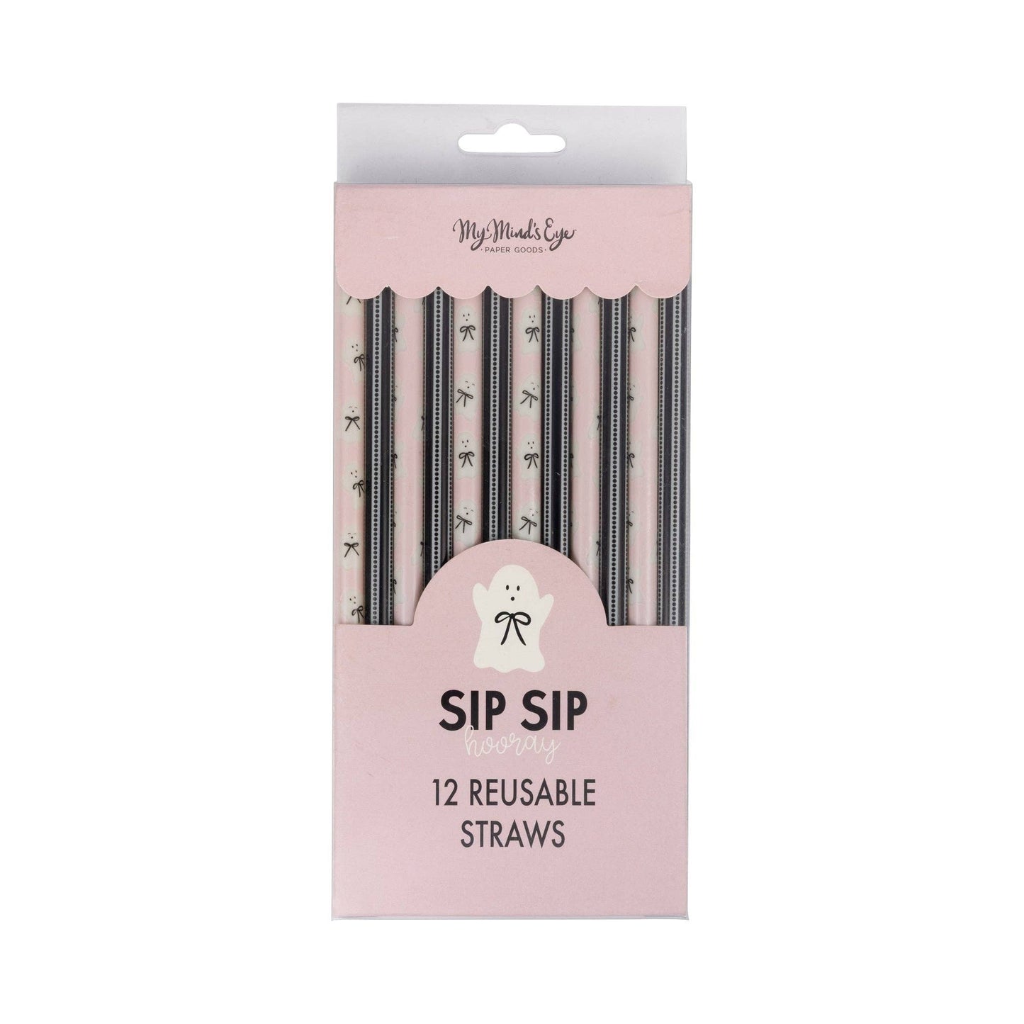 “Sippin’ Spooky” 👻 Pink & Black Ghost Reusable Straws
