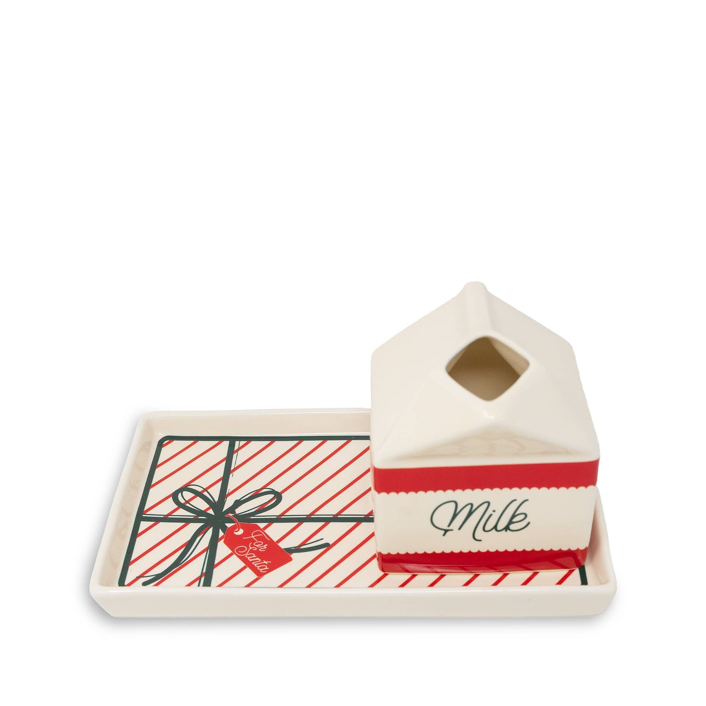 Ceramic milk carton with a tray on a white background