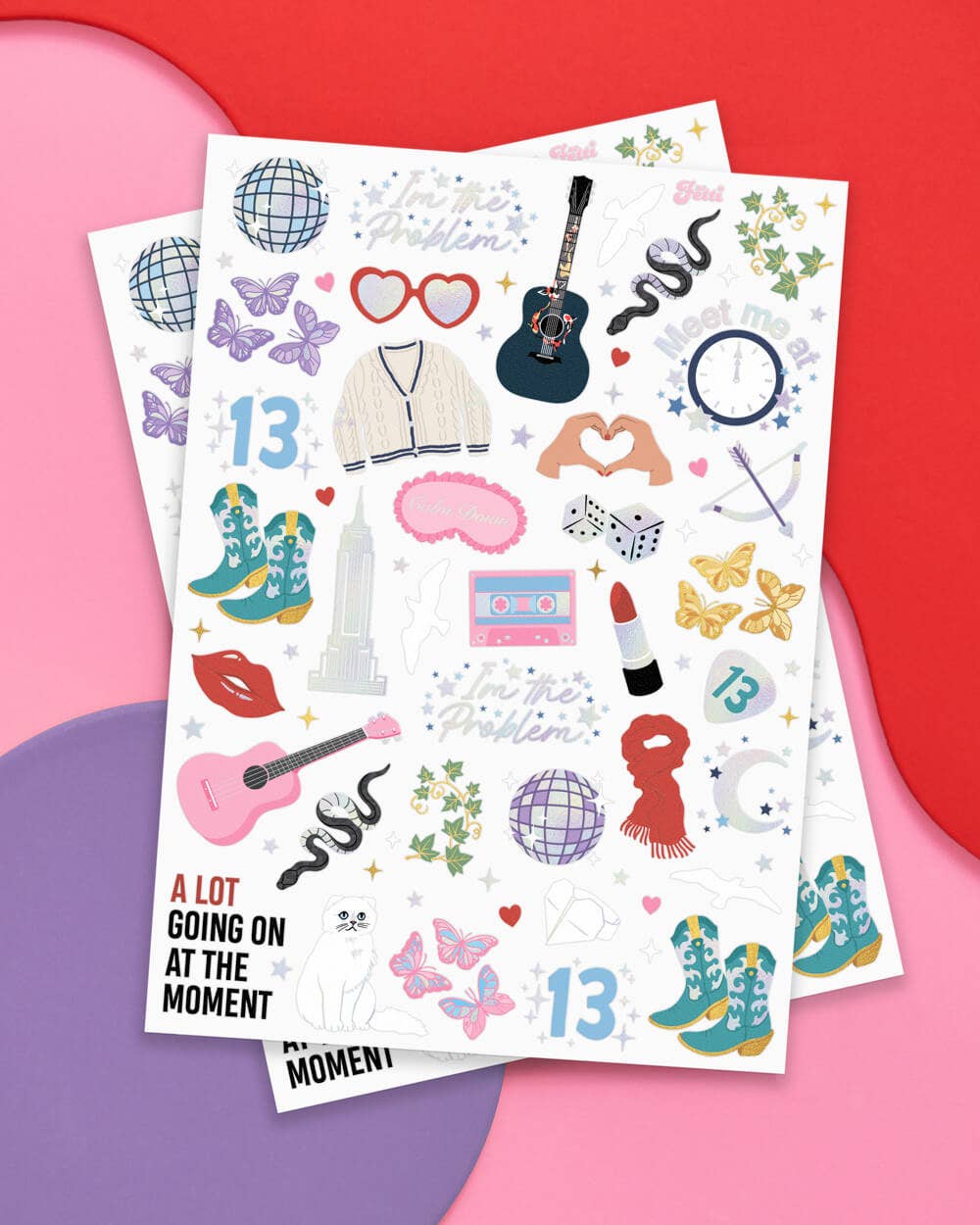 8.25" x 6" sheet of colorful party tattoos