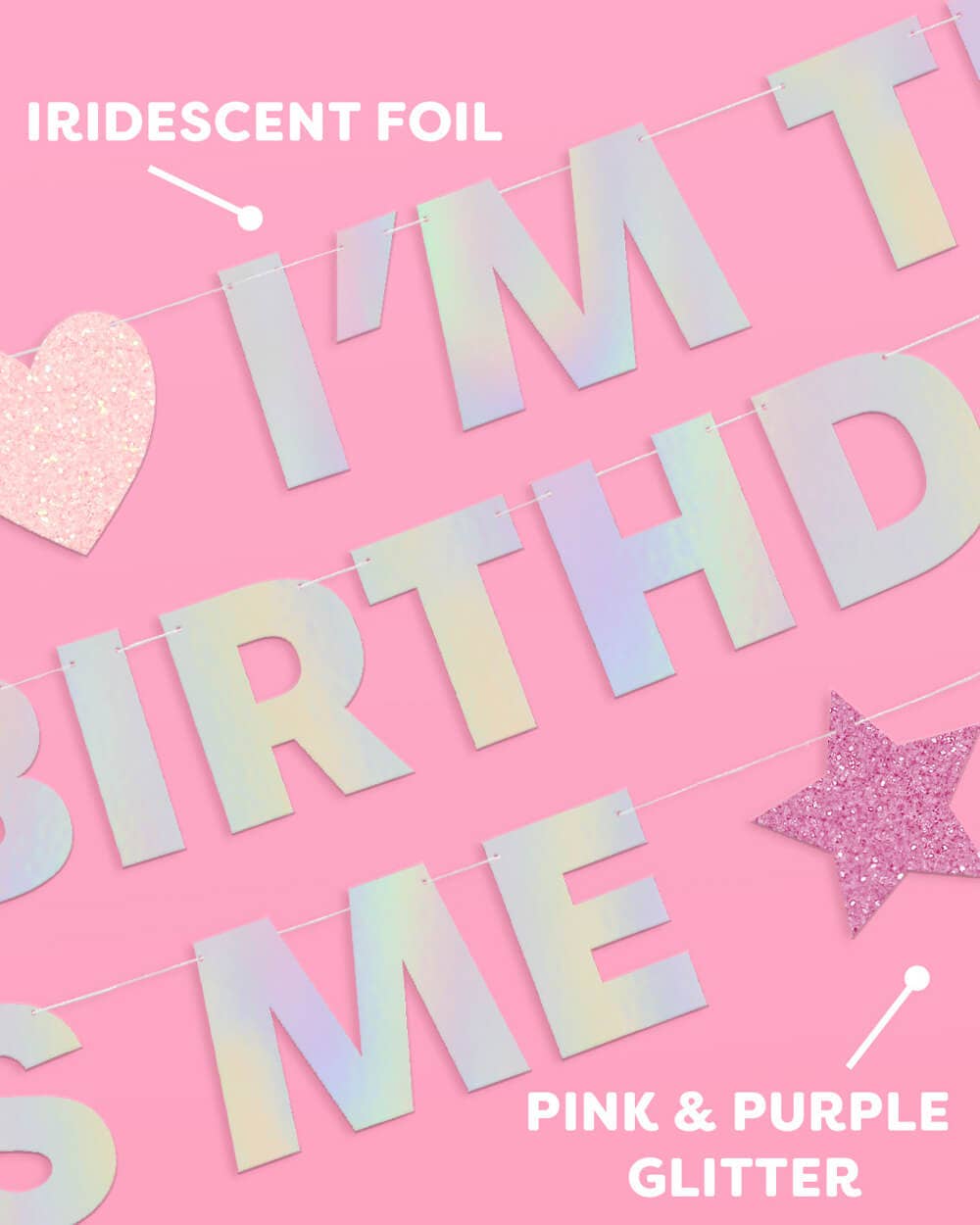 Iridescent foil Taylor-themed birthday banner