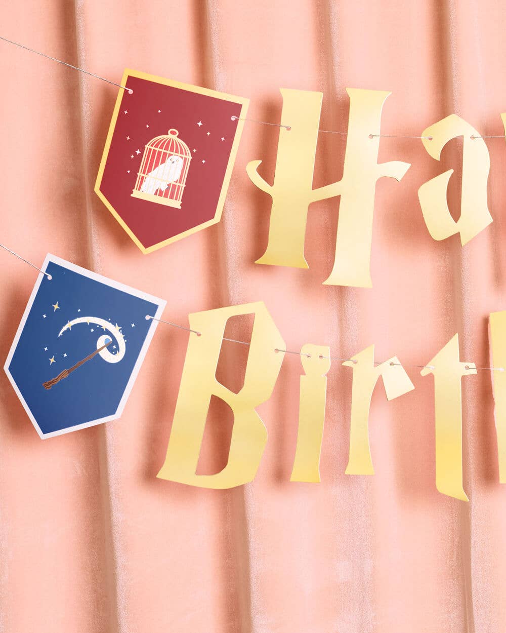 Wizard Birthday Banner - gold foil, kids Harry Potter 6.5 ft