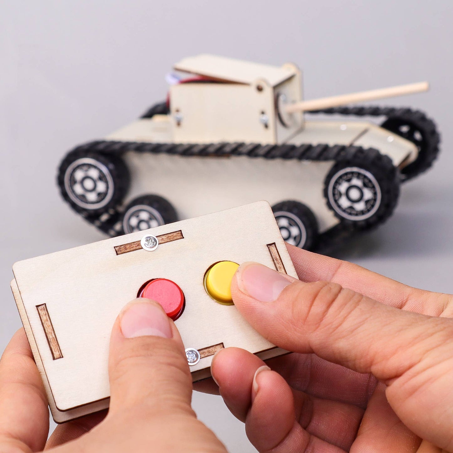 Remote controlled mini tank on tabletop