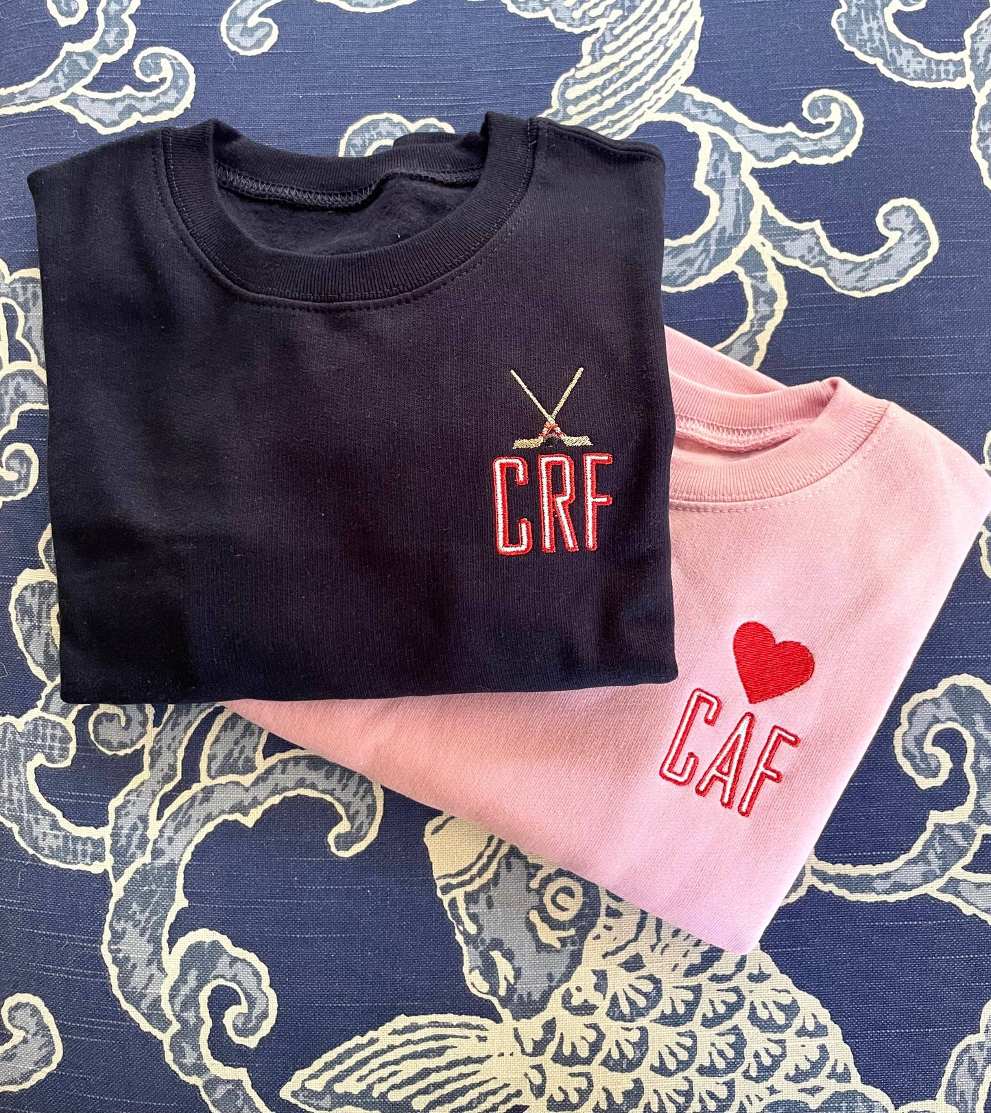 Kids initials sweater 2T-10, personalized motif pullover, navy or gray, comfy cotton-poly