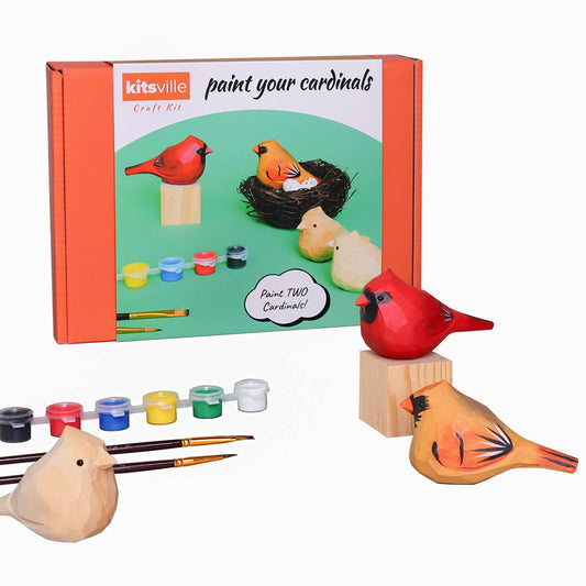 DIY cardinal bird painting craft kit with wooden birds