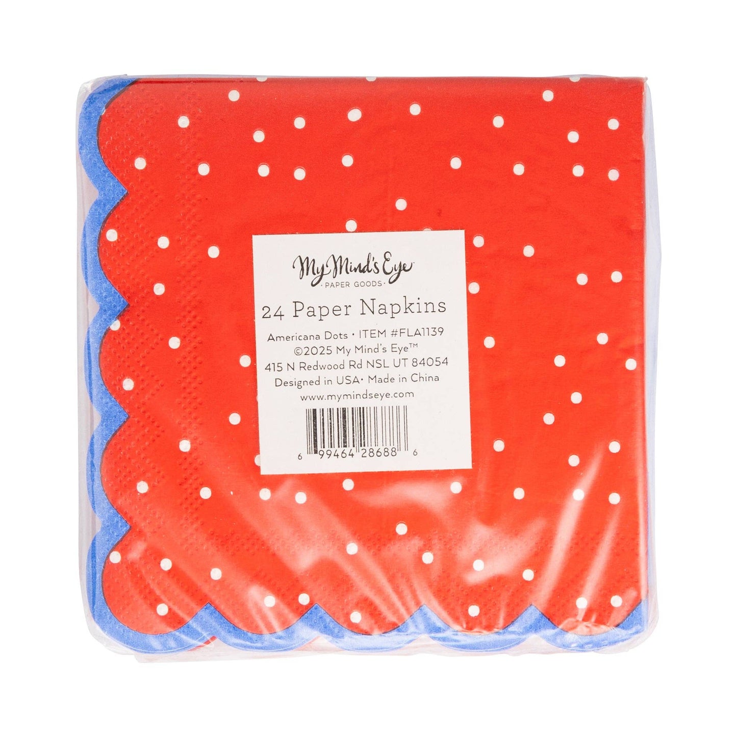 Patriotic 24-pack cocktail napkins, 5” x 5”, ideal for Independence Day and Labor Day gatherings.