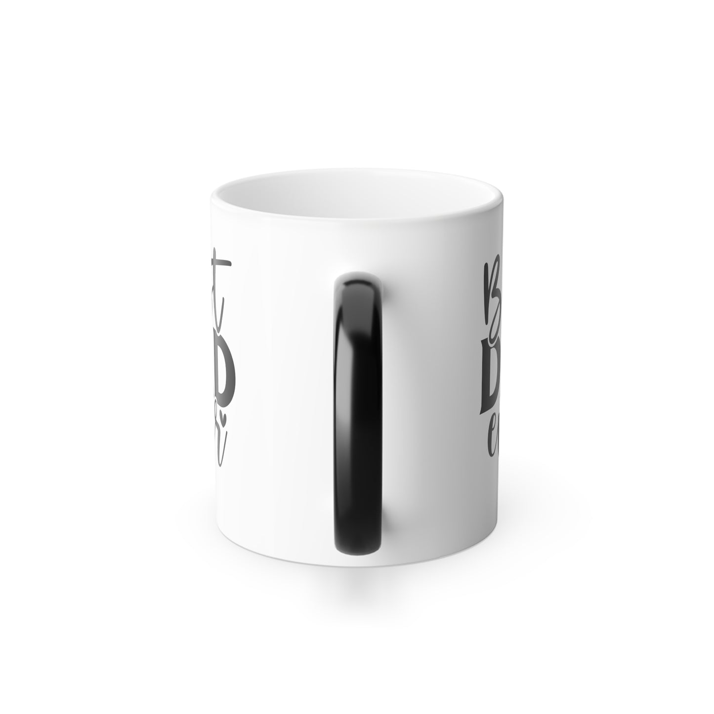 11oz color-changing "Best Dad Ever" coffee mug with C-shaped handle, perfect for Father's Day, birthdays, and Christmas gifts. Unique heat-reactive design that changes color when warm.