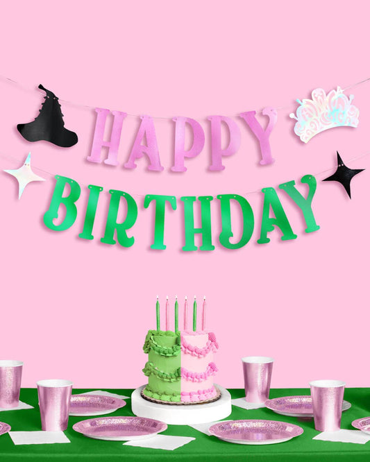 “Birthday Witch-es” 💚🩷 Wicked Banner - Kid's Party pink + green foil banner