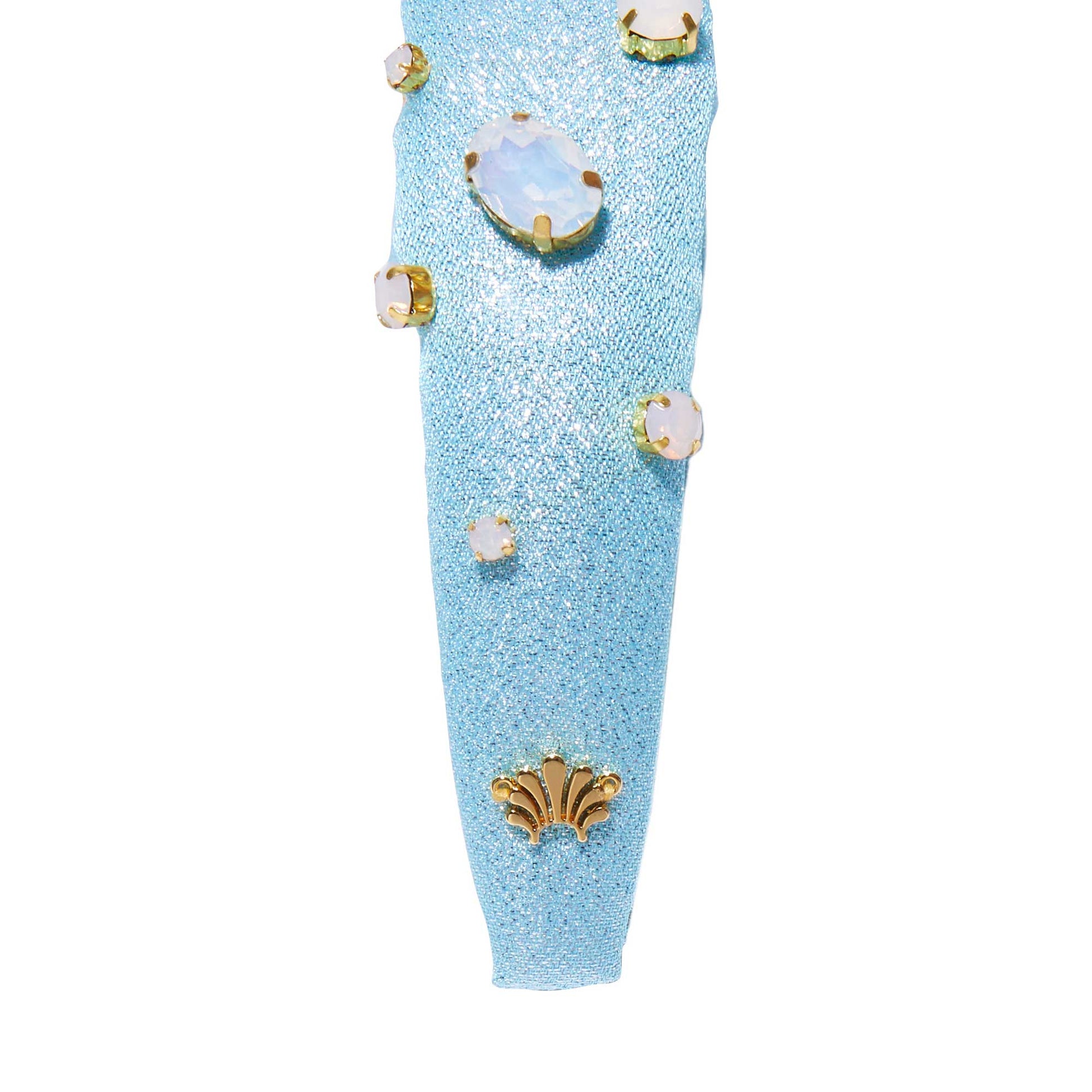 Lele Sadoughi x Wicked Headband, NY Broadway Collaboration, Wicked 25th Anniversary Accessories, Glinda-Inspired Magical Wand Design, Bubble Blue Poly Blend Headband, Hand-Embellished Oval Opals & Round Crystals, 14k Gold-Plated Wand Charms, Comfort Fit Band for Ages 3-9, Trademark Logo Charm, Spot Clean, Custom Collaboration Pouch Included, Stylish & Comfortable NYC Design, High-Quality Fabrics & Hand-Sewn Trims, Iconic Wicked Accessories, Perfect Gift for Broadway Fans, Unique Collaboration Headband, Lele