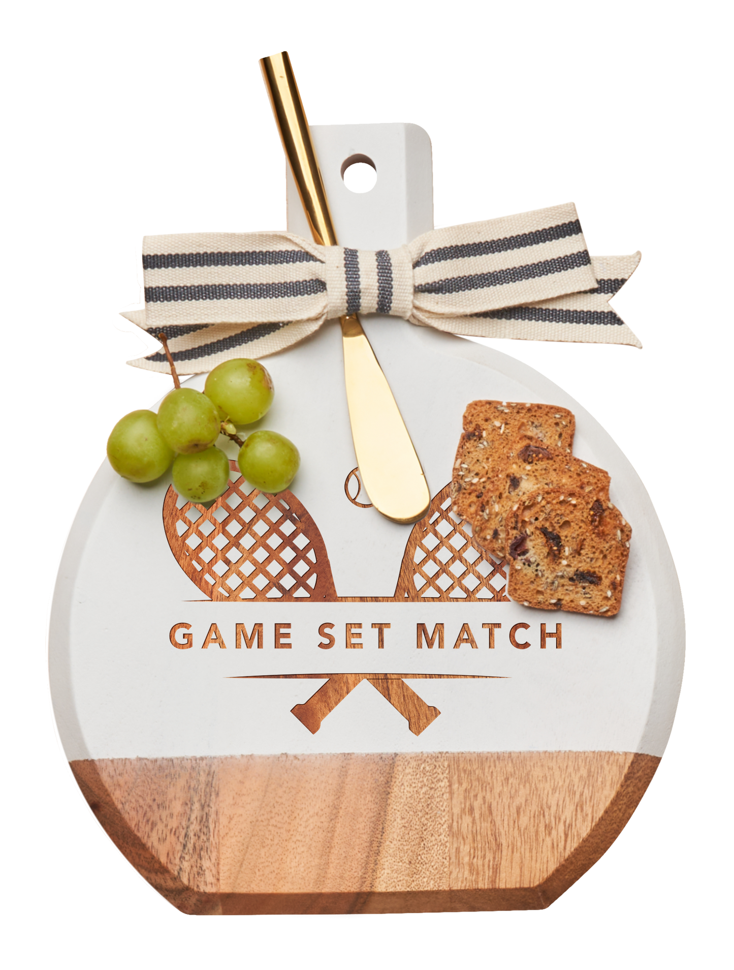 "Court Side Cheese" πΎ Tennis Acacia Charcuterie Board with Gold Spreader by Sophistiplate