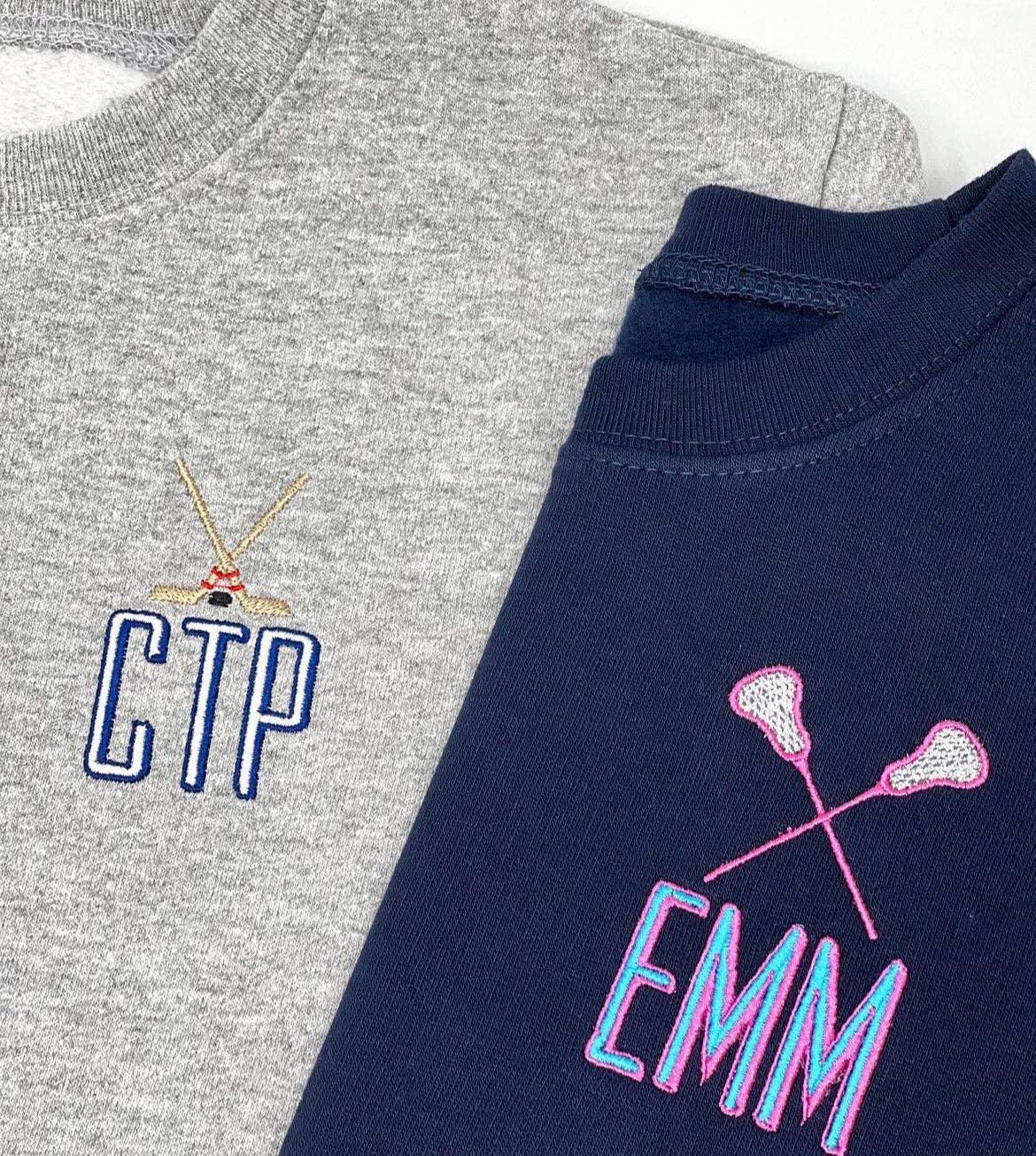 Custom kids pullover 2T-10, navy or gray, personalized initials, motif sweatshirt for school