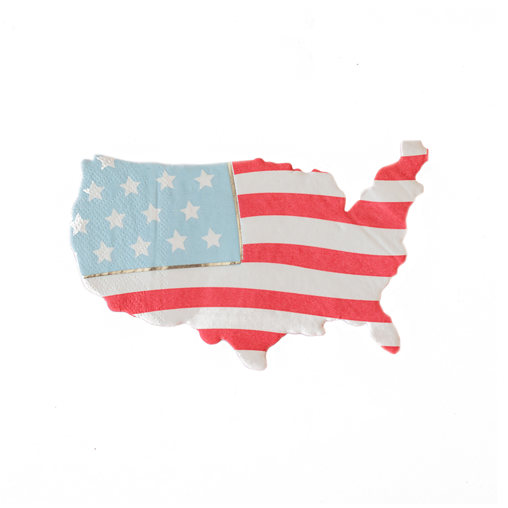 Bold red, white, and blue patriotic napkins with silver accents for Fourth of July.
