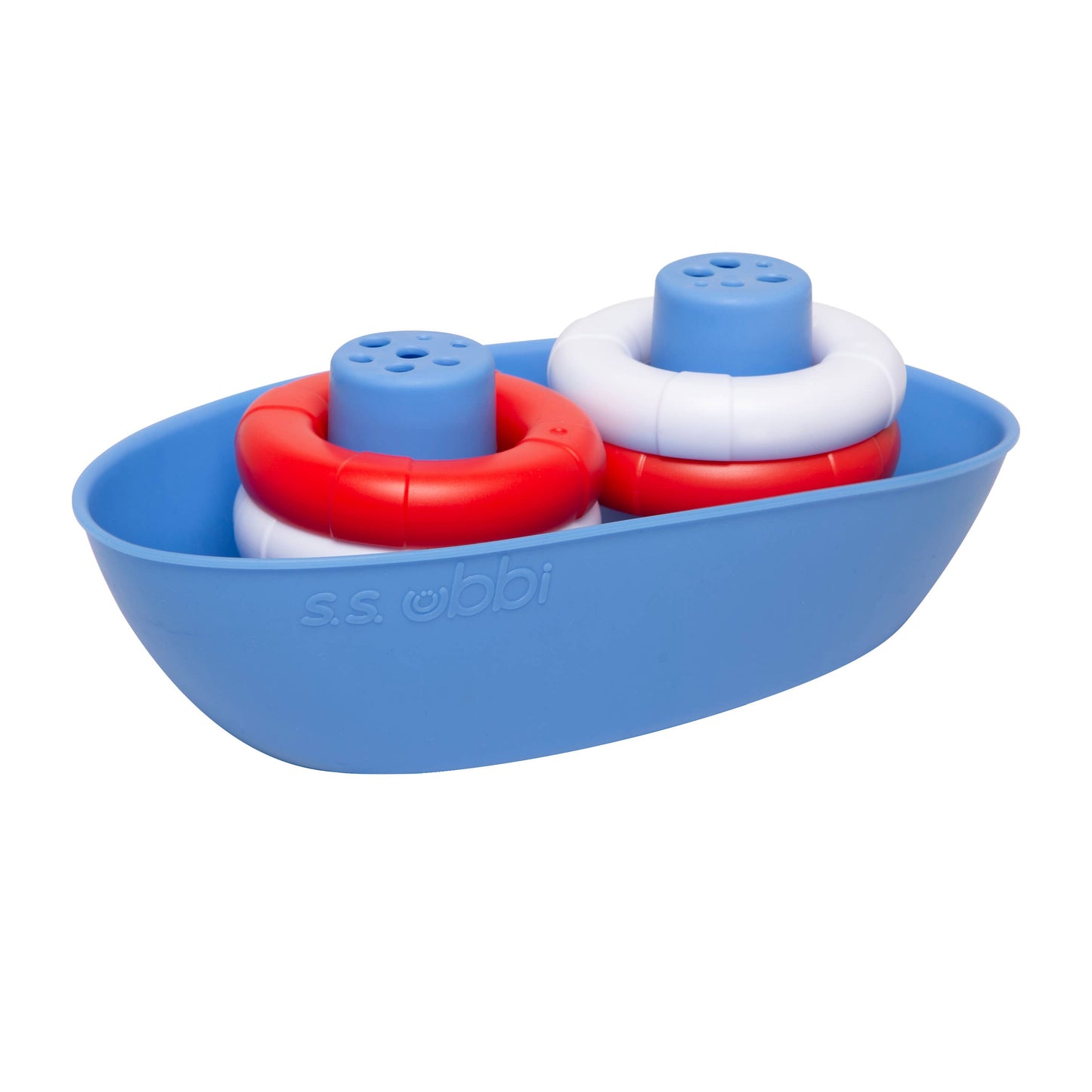 Silicone boat set with 4 buoys, rain effect, promotes coordination, BPA-free, dishwasher safe, baby.