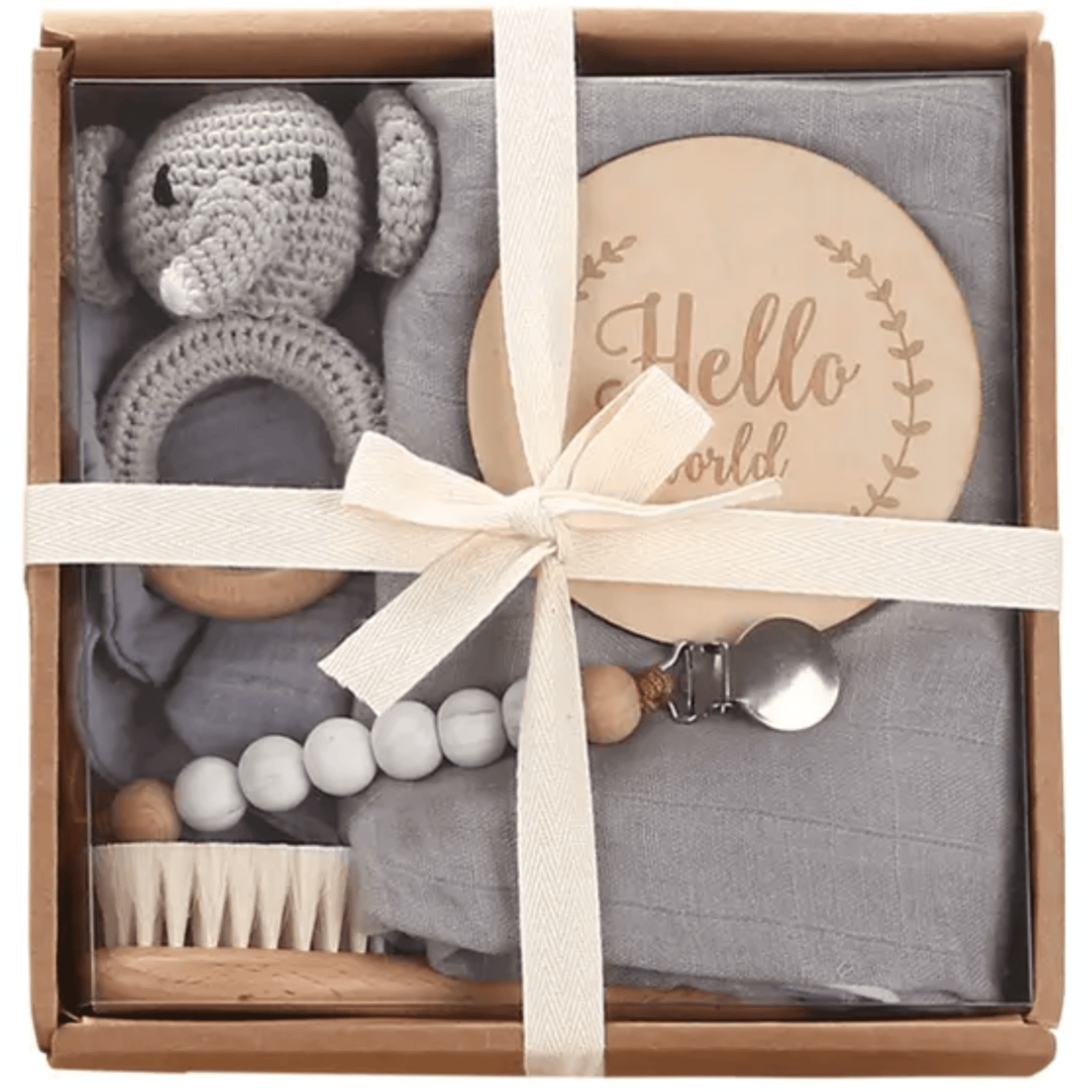 “Welcome Baby” 🥰 Gift Box - Charming 6-Piece Set for Newborns: Grey