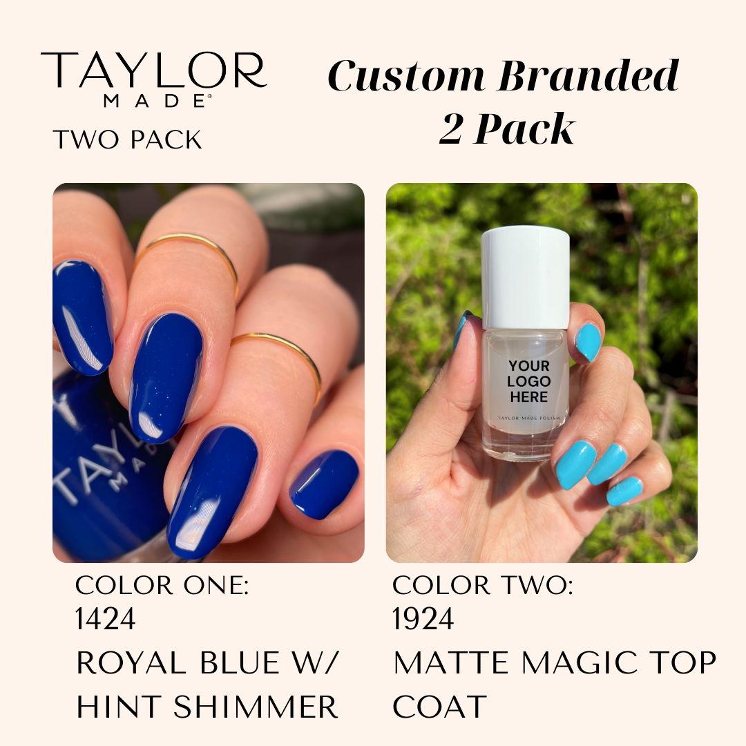 Custom Nail Polish: 2 Pack Long-wearing + Vegan + Non-toxic: 0224 Glossy Fuschia / 1424 Royal Blue Gloss with Hint of Shimmer
