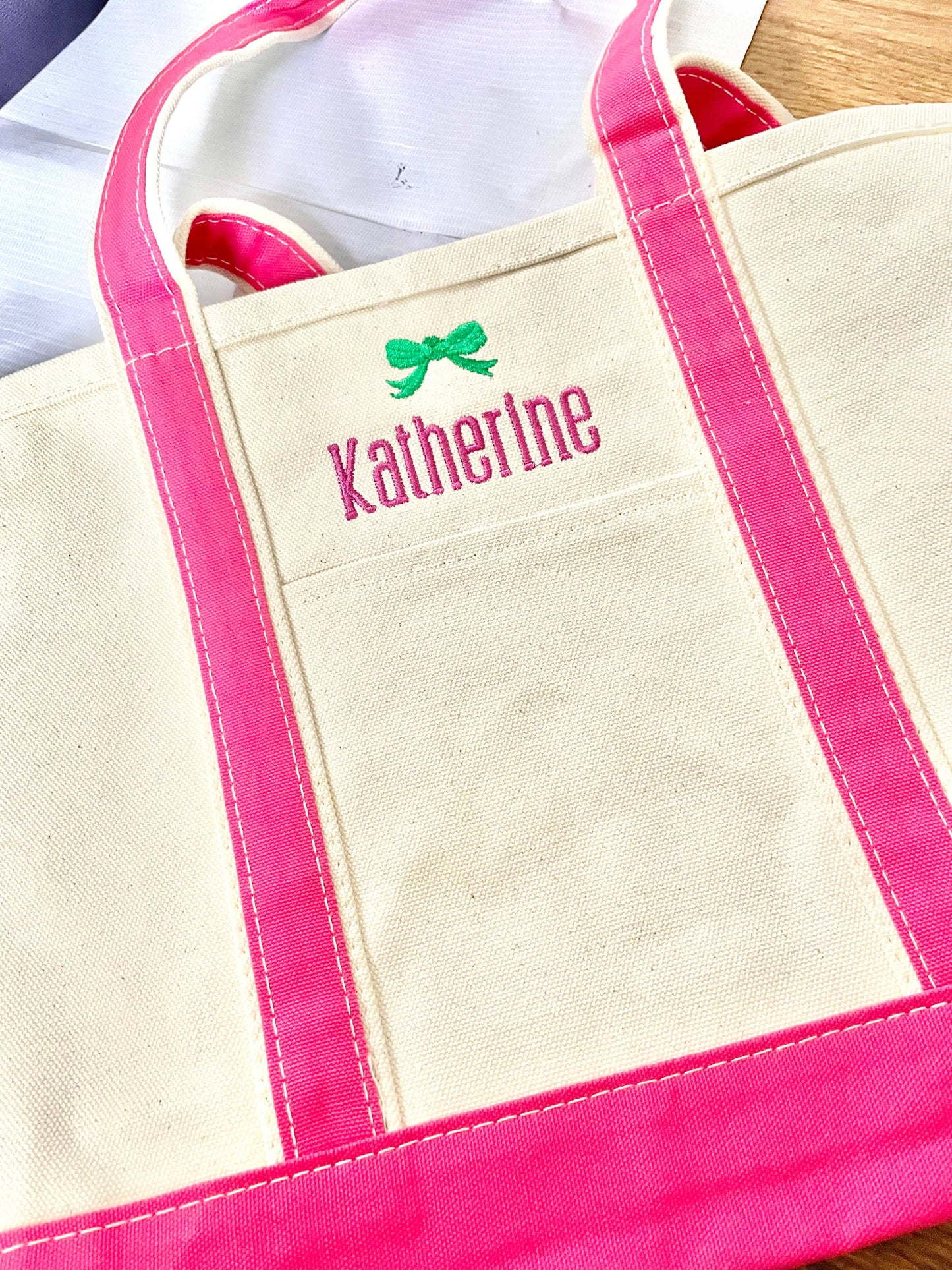 Zip top boat tote bag in bright colors, durable cotton canvas, perfect for travel and errands