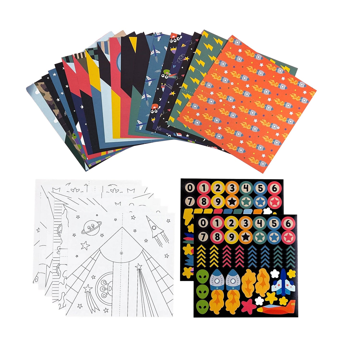DIY Paper Airplane Kit for Kids with 24 Foldable Sheets, Including Ready-Made, Color-In, and Create-Your-Own Designs, Plus 2 Sticker Sheets for Customization, Perfect for Creative Play