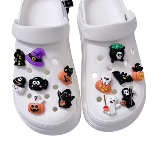 13-piece fun shoe charms set compatible with Crocs or clogs, featuring playful and trendy designs perfect for personalizing shoes.