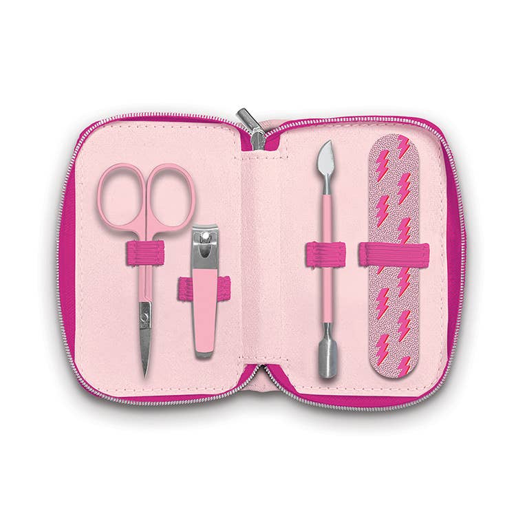 Vegan leather manicure kit with full-color artwork and zipper
