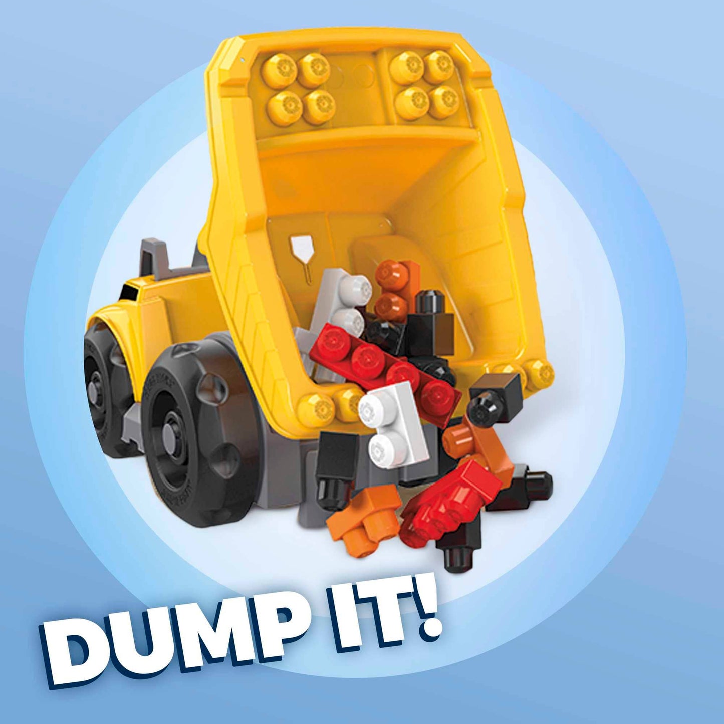 Cat® Dump Truck Toy with MEGA BLOKS®, building blocks set for toddlers, construction-themed creative play.