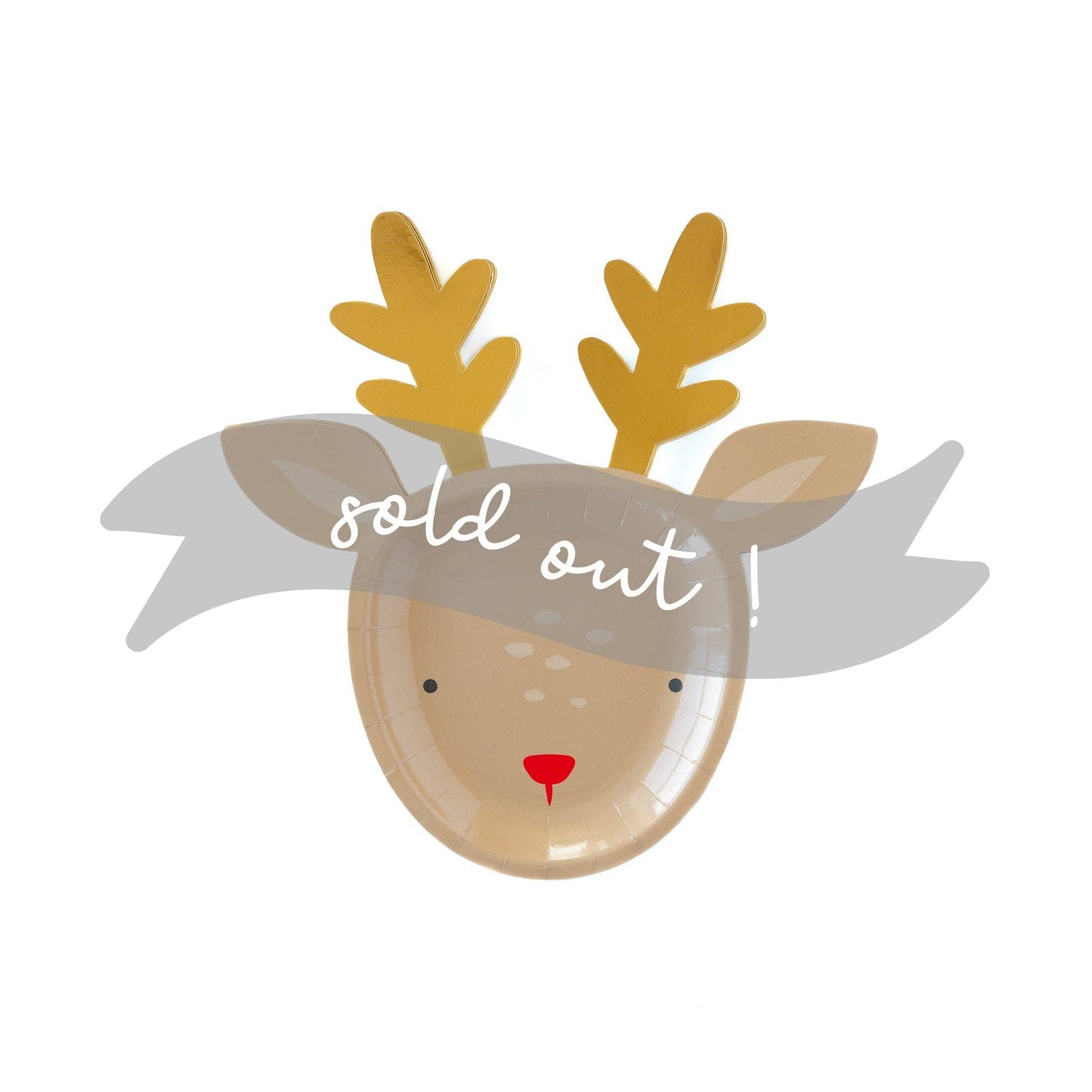 Reindeer-shaped party plates with gold foil accents, 8 festive plates for Christmas treats