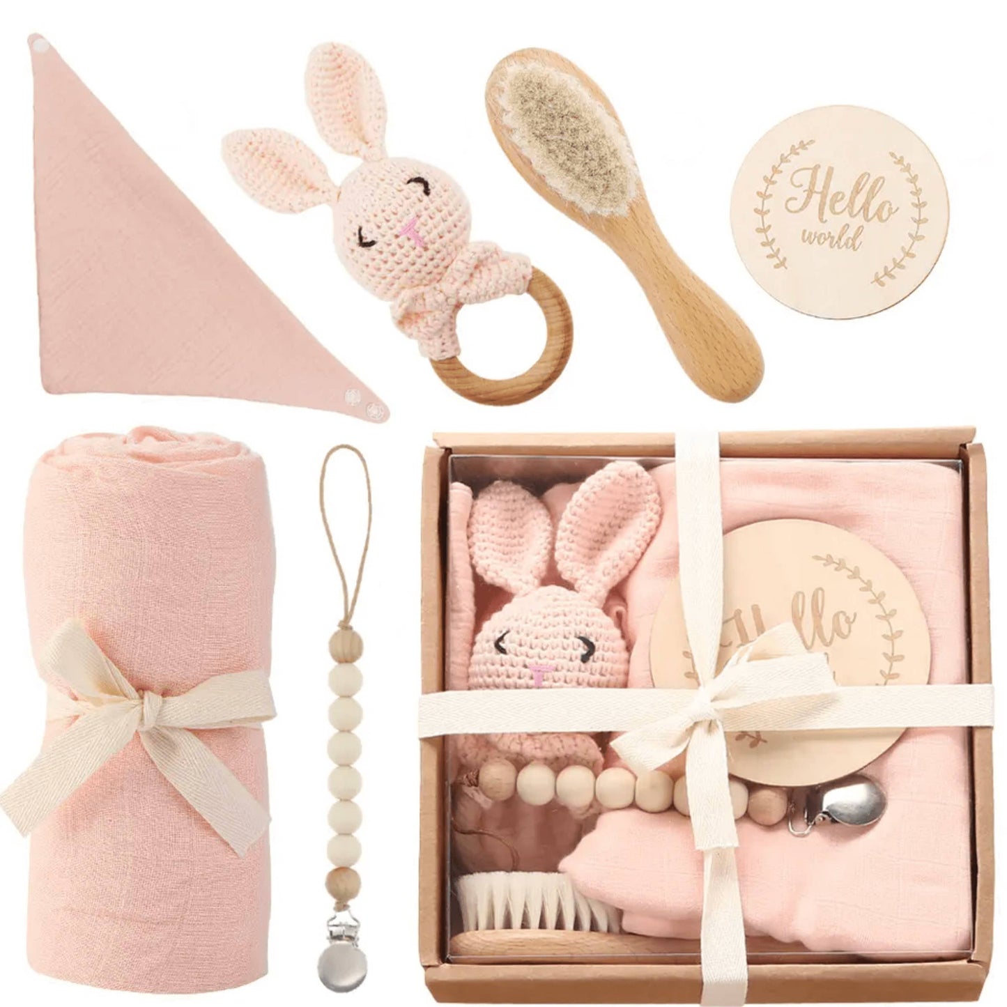 “Welcome Baby” 🥰 Gift Box - Charming 6-Piece Set for Newborns: Grey
