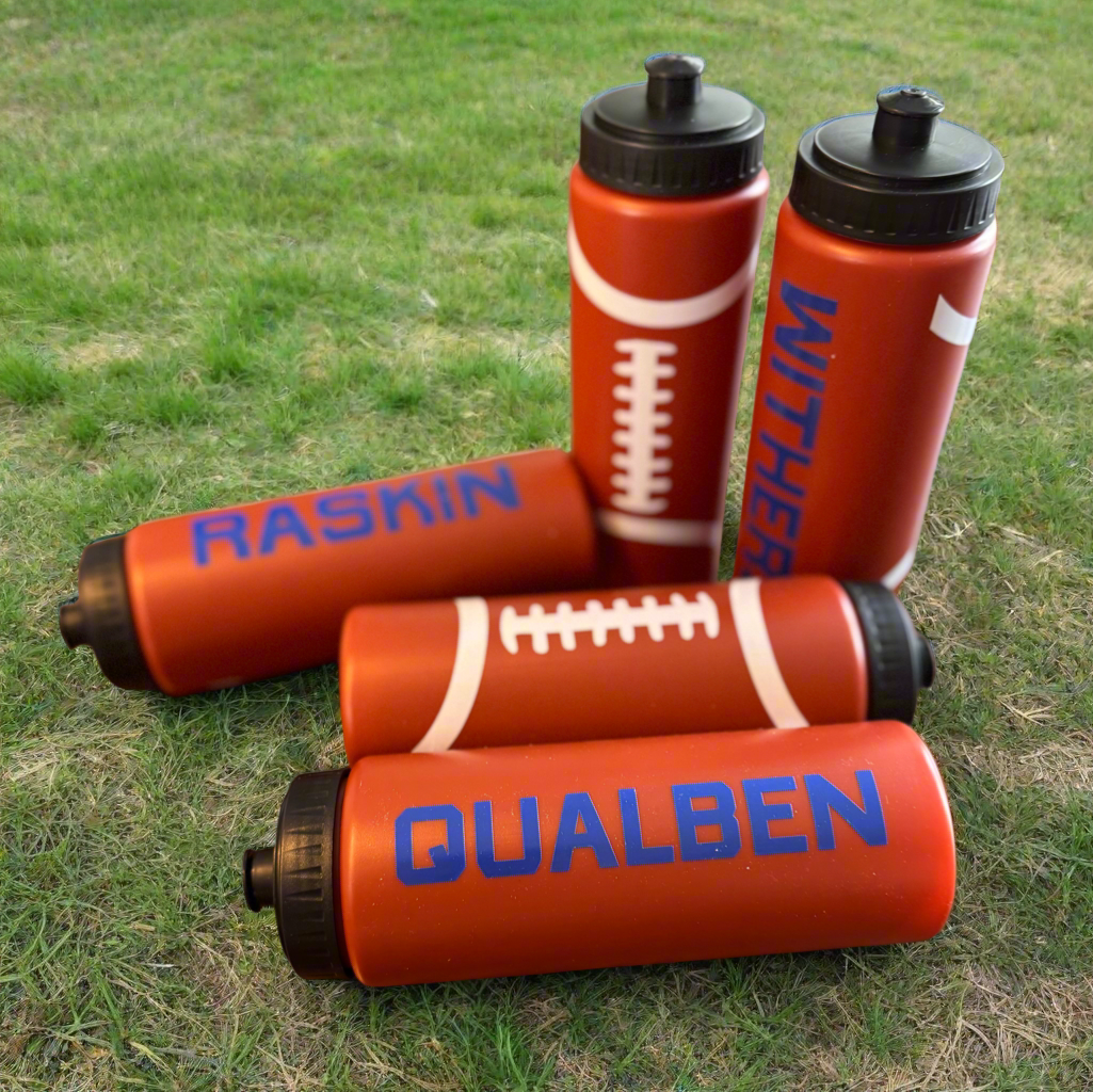 Custom 20oz football water bottle – personalized sports gift for kids, leak-proof & lightweight design.