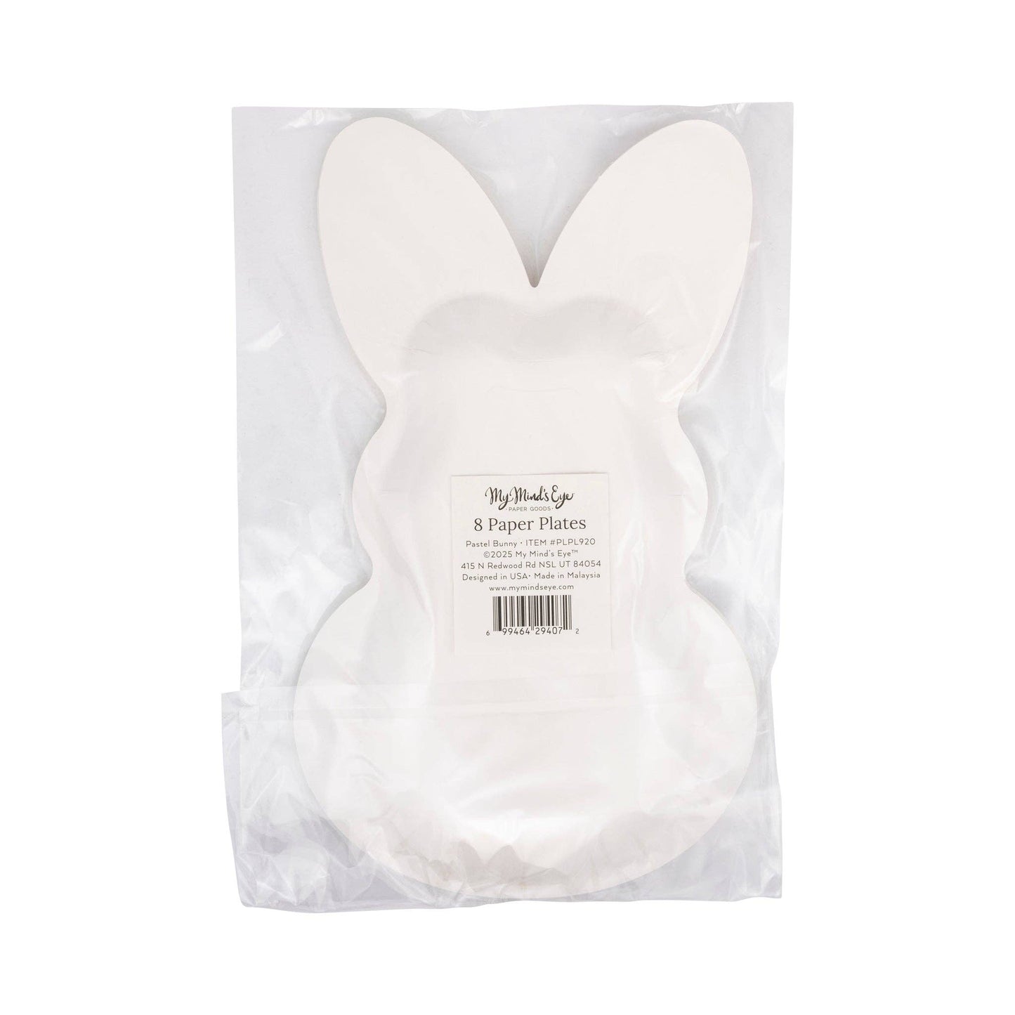 Set of 8 Pastel Bunny Plates β 5.5"x9", shaped with 4 designs, perfect for Easter treats and table decor.