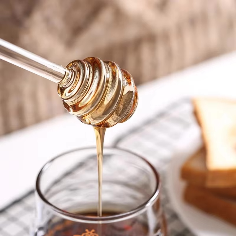 Elegant Glass Honey Dipper Spoon, Perfect for Rosh Hashanah, Ideal for Serving Honey with Apples, Comes Wrapped in Custom Packaging for Gifting