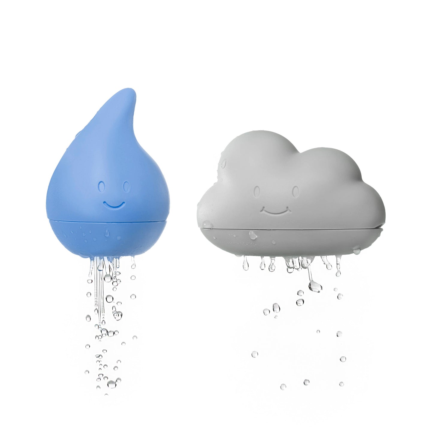 Cloud and droplet bath toys set, water play, easy open-close, ergonomic design, dishwasher safe, baby.