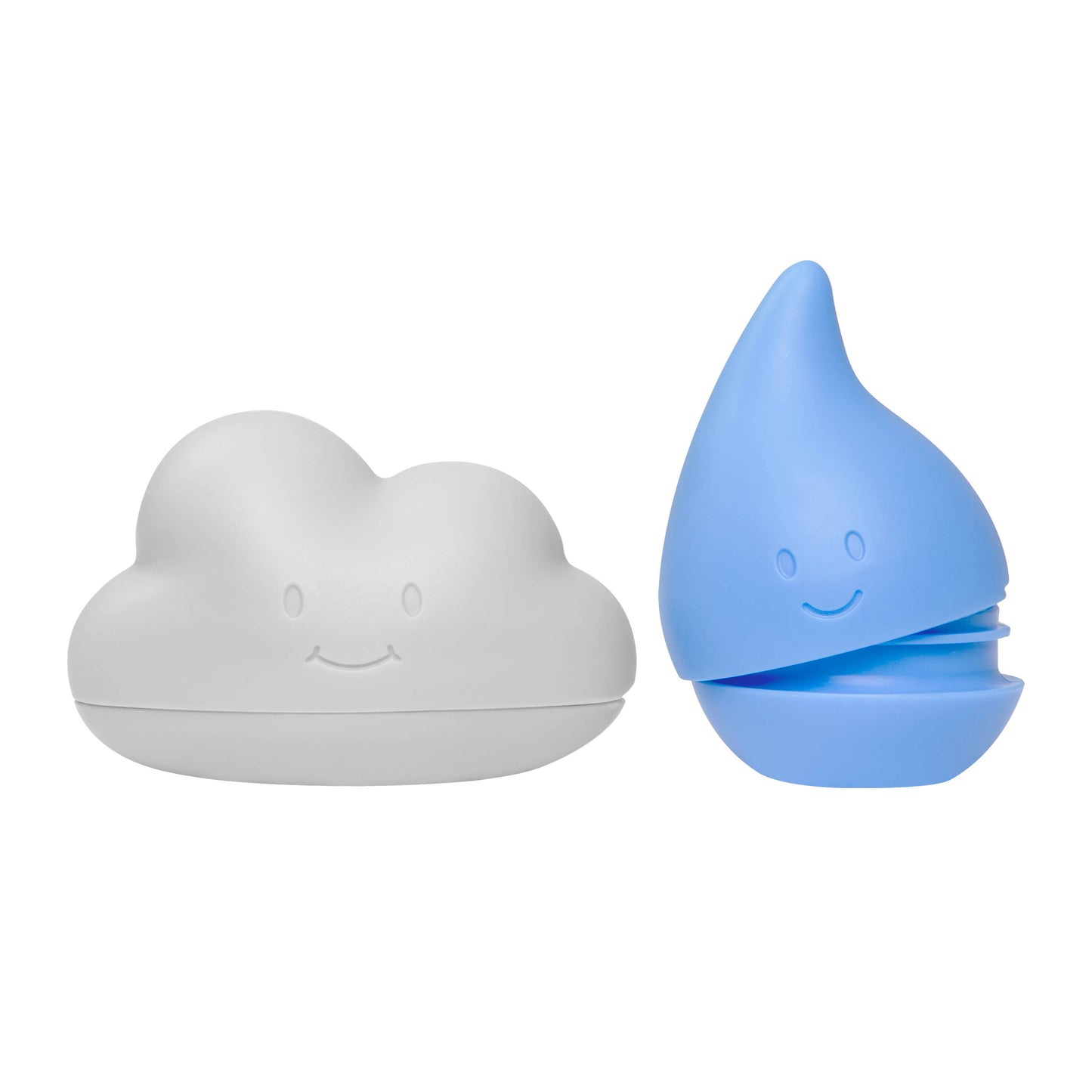 Cloud and droplet bath toys set, water play, easy open-close, ergonomic design, dishwasher safe, baby.
