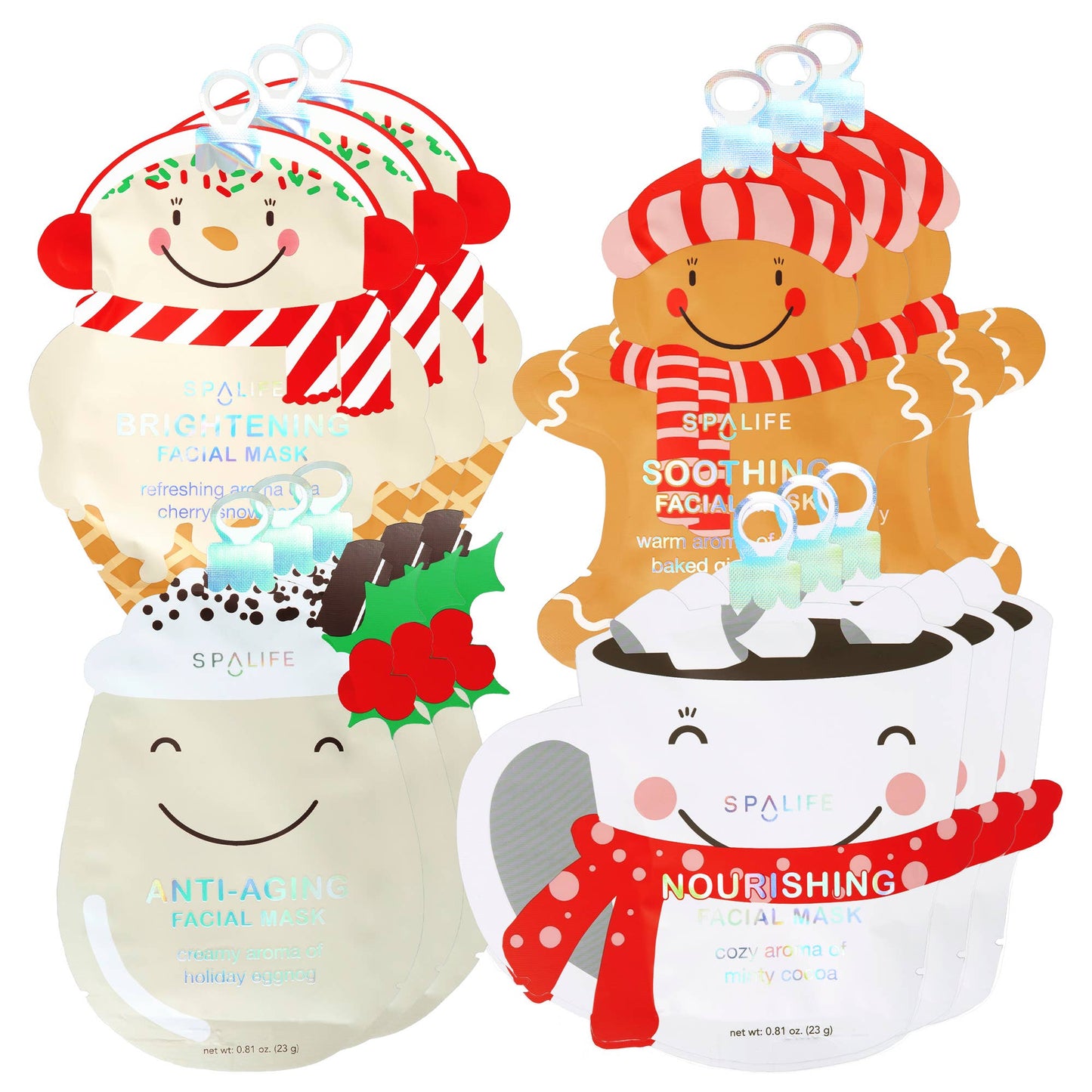 “Merry and Masked 🎅 Holiday Facial Sheet Mask Assorted Skincare Masks (12 Pack) by My Spa Life