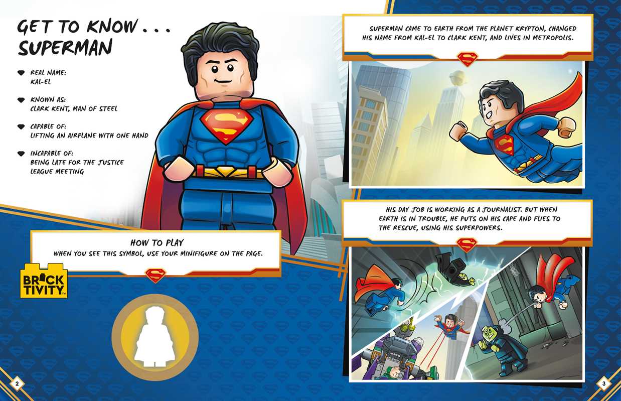 LEGO Superman minifigure with book for boys and girls