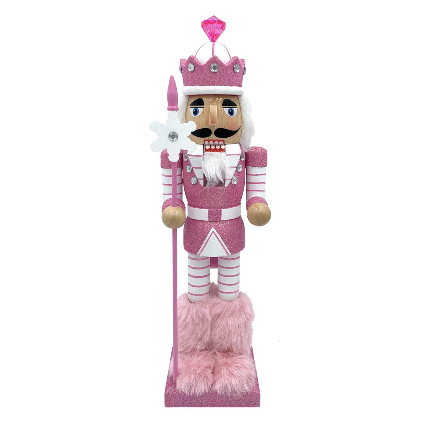 14-inch pink and white nutcracker with snowflake staff