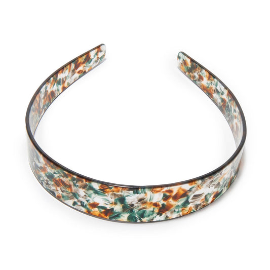 Flat hazel acetate headband with swirled marbled pattern